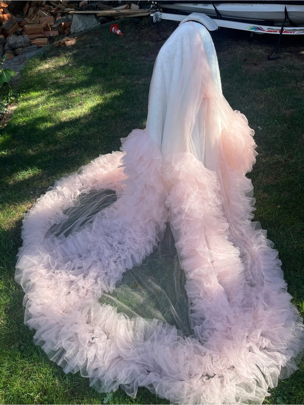 Delicate Pink Tulle Robe with Ruffle Train - Picture 2 of 3